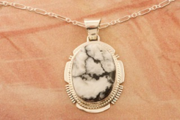 Genuine White Buffalo Turquoise Navajo Indian Pendant